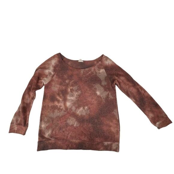 Tie Dye Sweatshirt Boat Neck Red Cozy Inside Out Fuzzy Size M 143 Story Lounge - Picture 1 of 6